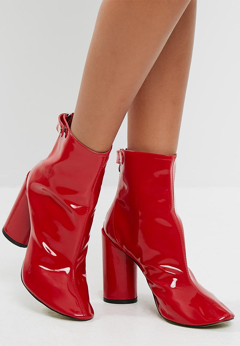 Lia vinyl stud strap ankle boot - red patent Public Desire Boots ...