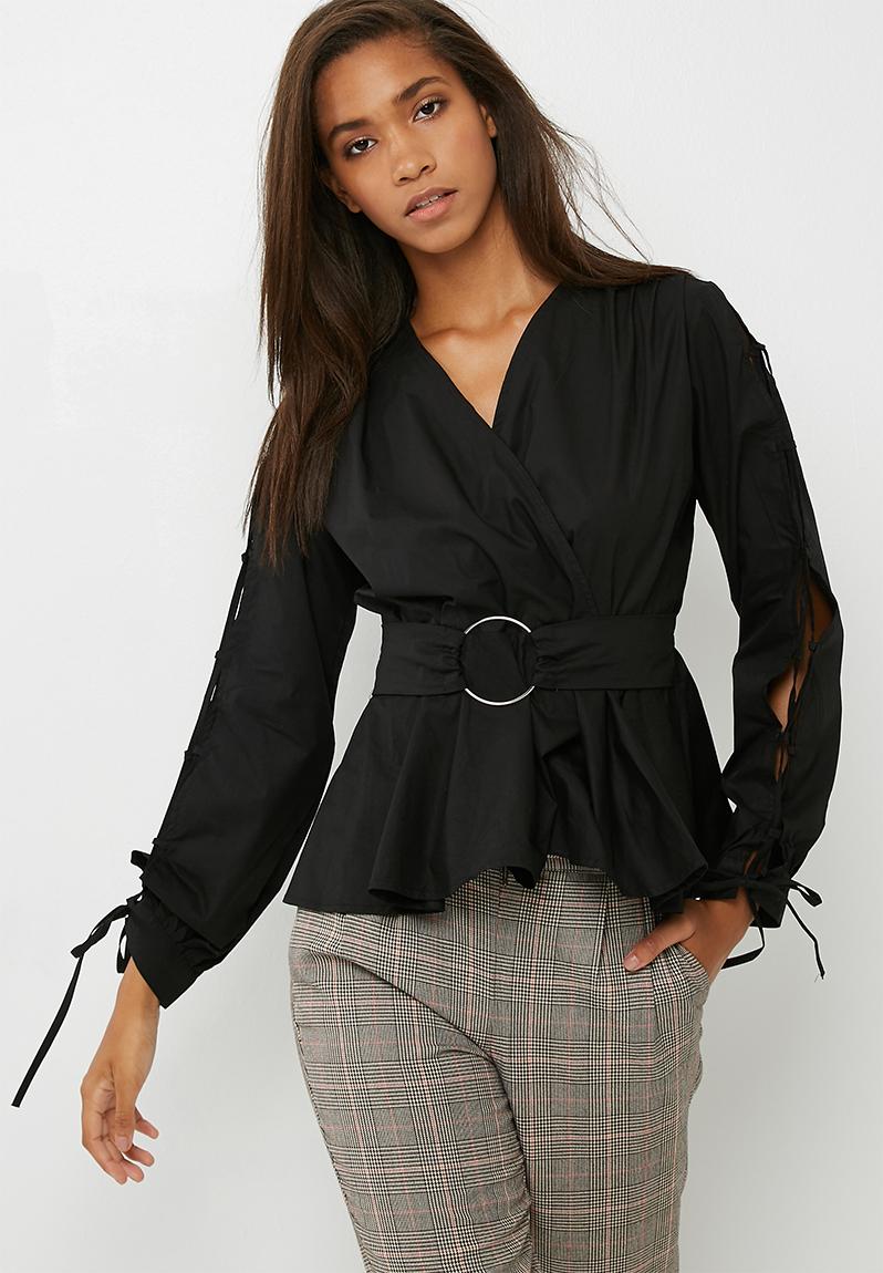 Poplin blouse with ring detail - black dailyfriday Blouses ...