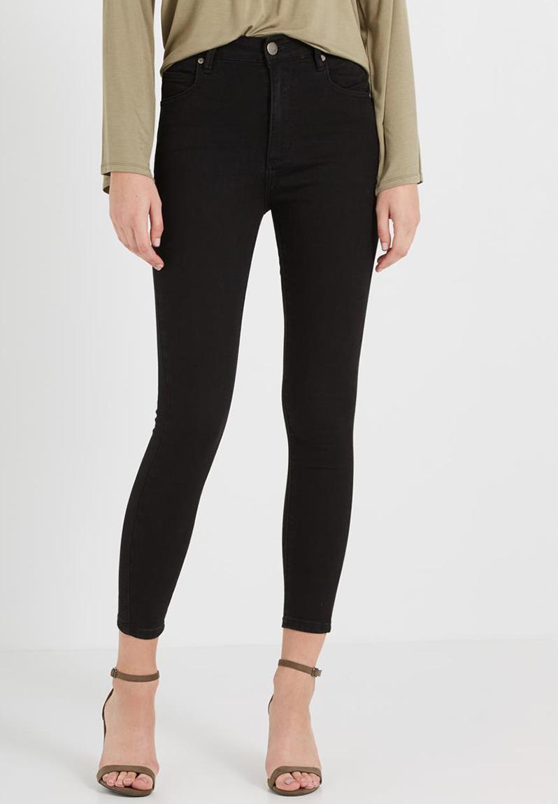 Black High Rise Pipper Skinny Jeans
