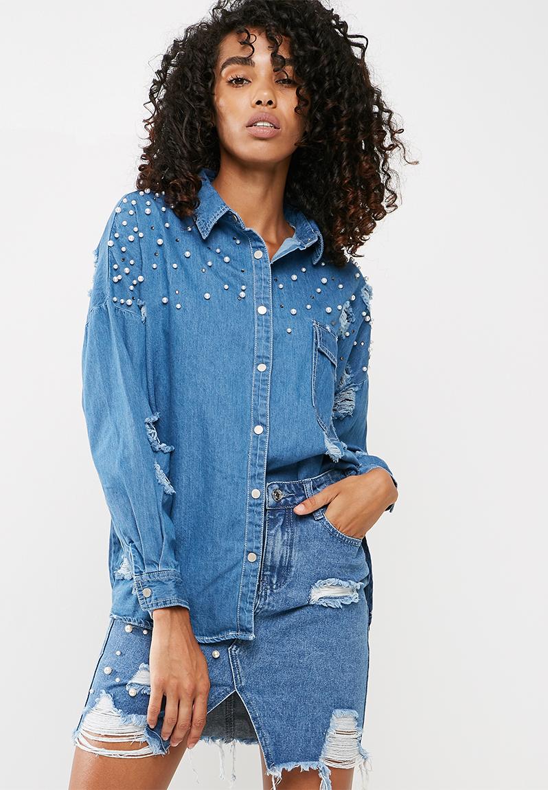 denim shirt with rhinestones