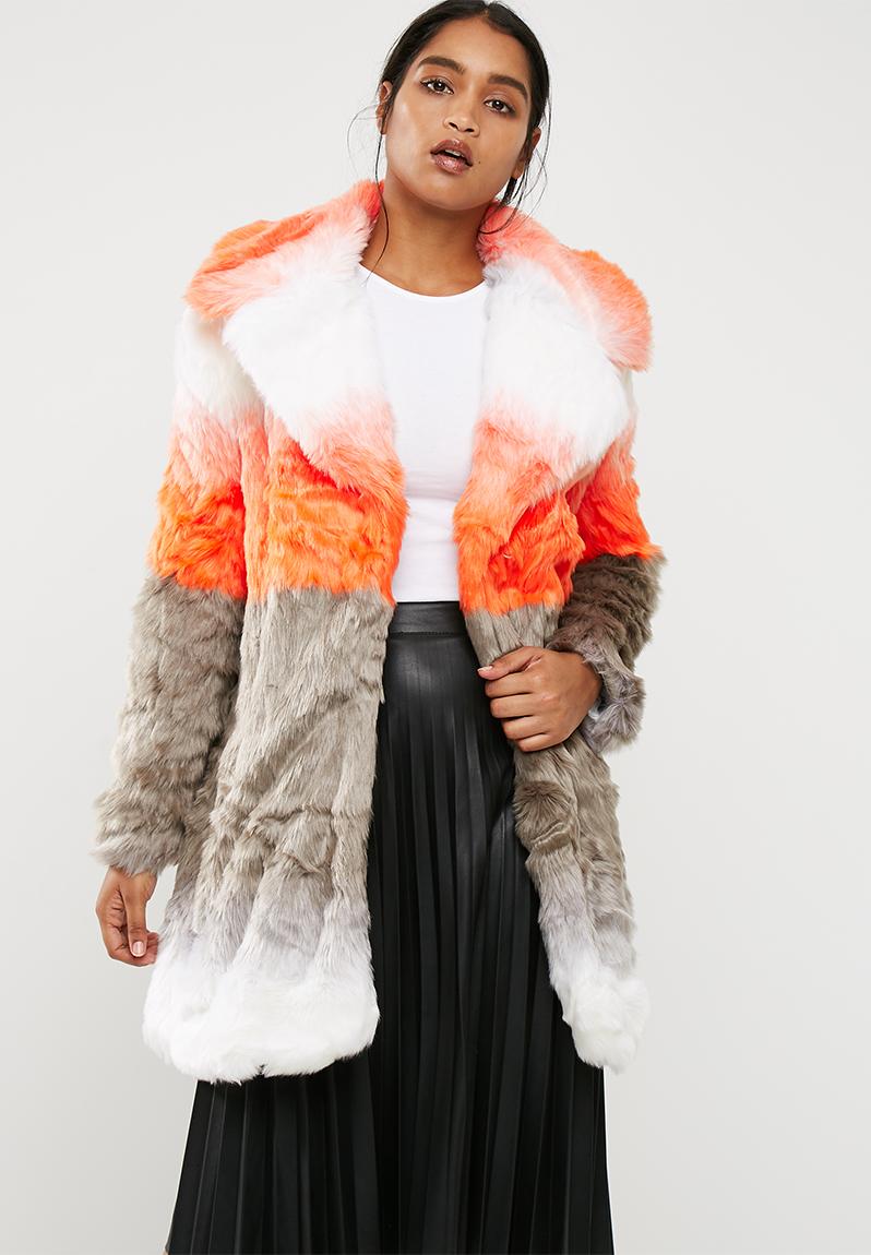 Ombre faux fur coat - Orange & Grey Ombre Glamorous Jackets ...