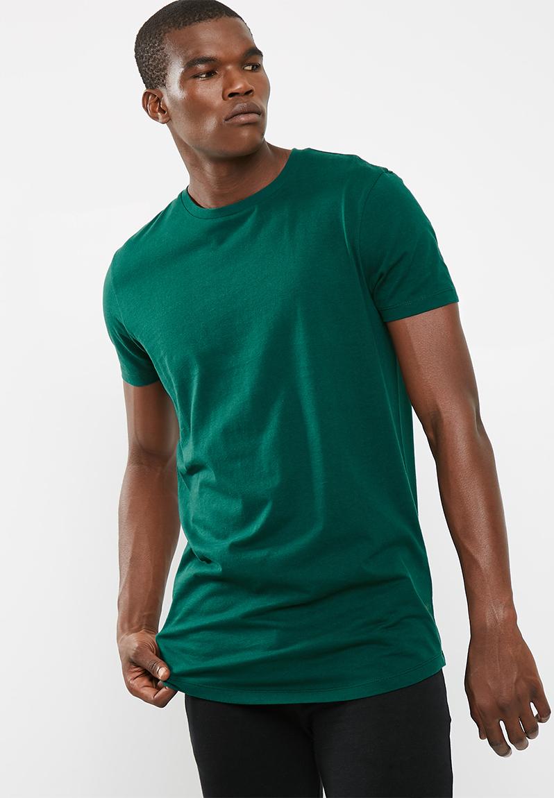 Plain longline curved hem tee - bottle green basicthread T-Shirts ...