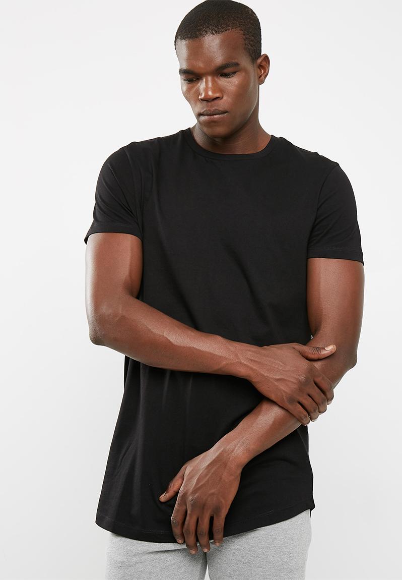 Plain longline curved hem tee - black basicthread T-Shirts & Vests ...