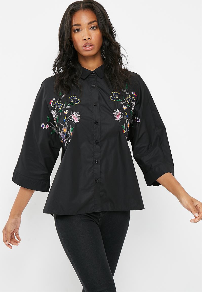 Wide sleeve embroidered shirt - black Missguided Shirts | Superbalist.com