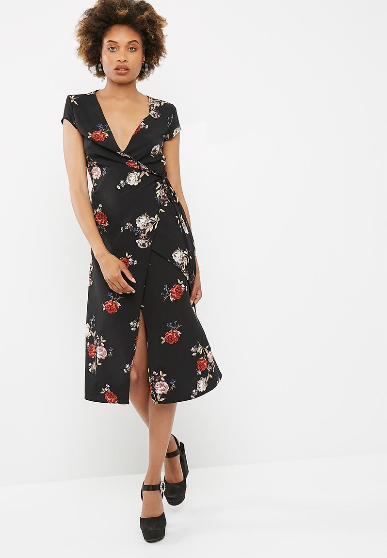 Printed midi wrap dress - black based floral dailyfriday Formal ...