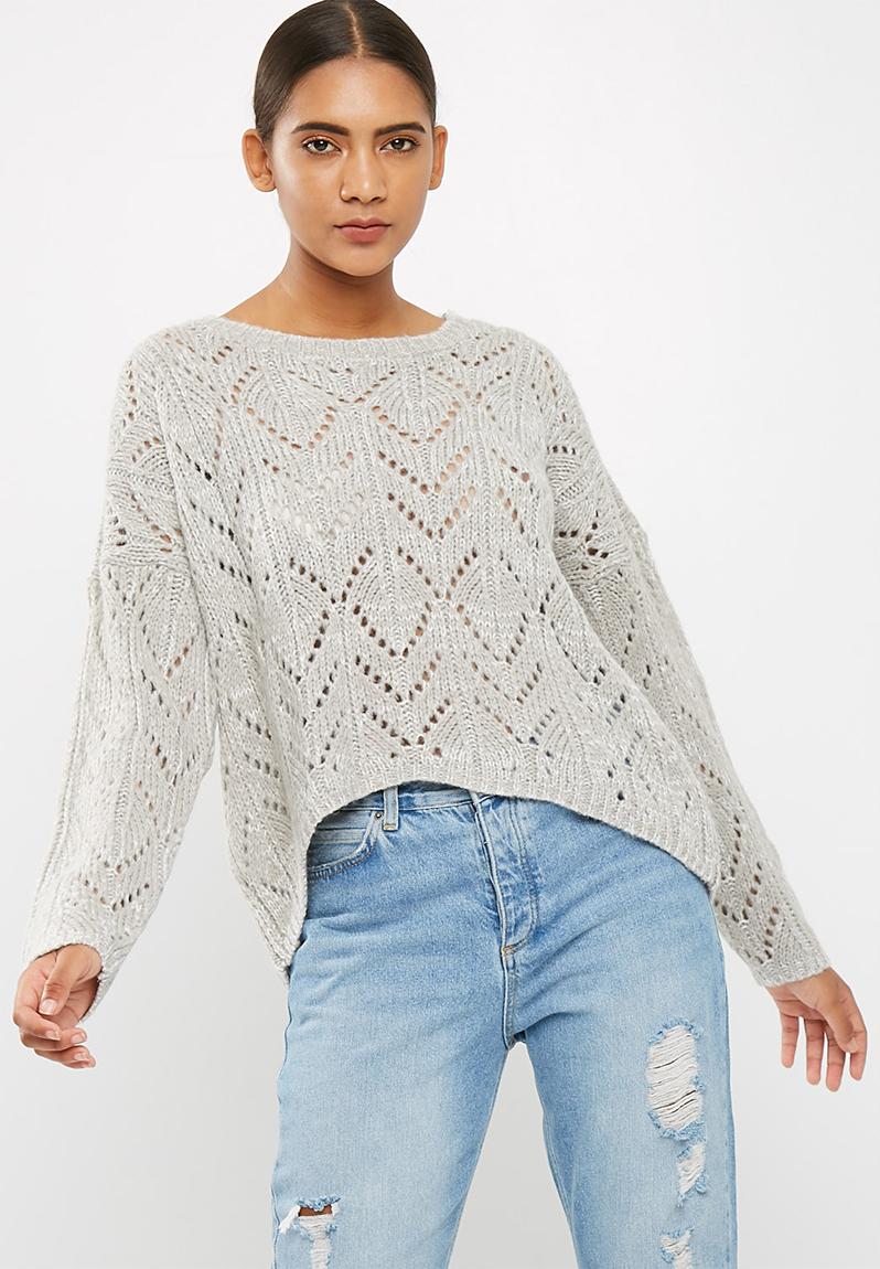 Long Sleeve Light Knit - Light Grey / White