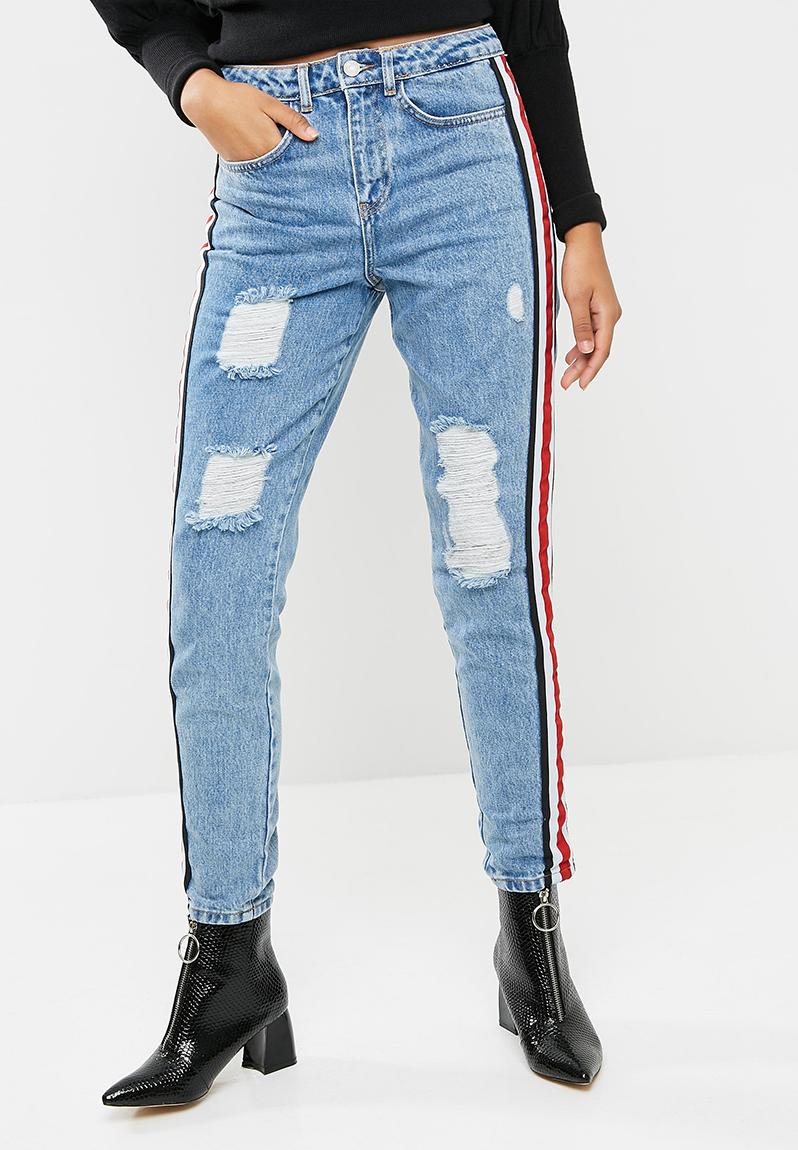 Red side stripe boyfriend jeans - Blue Missguided Jeans | Superbalist.com