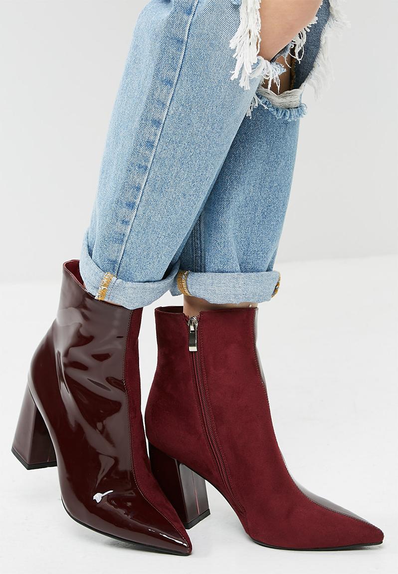 Chaos colour block pointy boot - Burgundy Public Desire Boots ...
