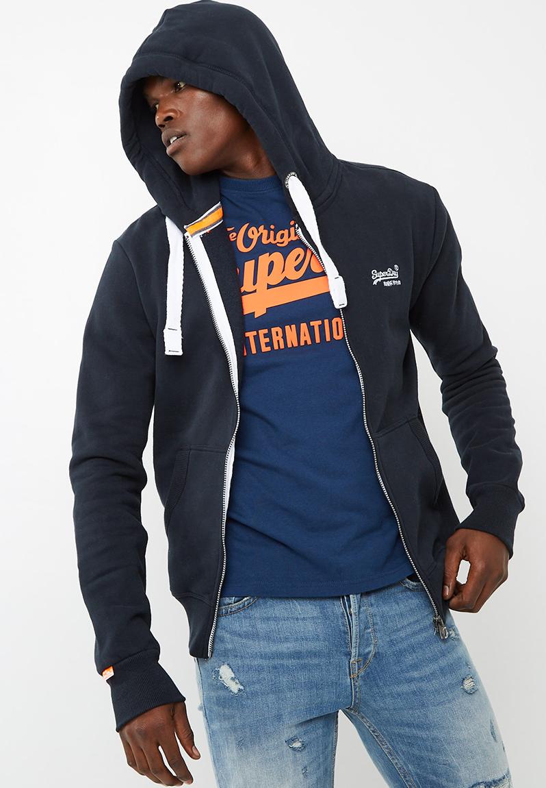 superdry orange label zip hoodie navy