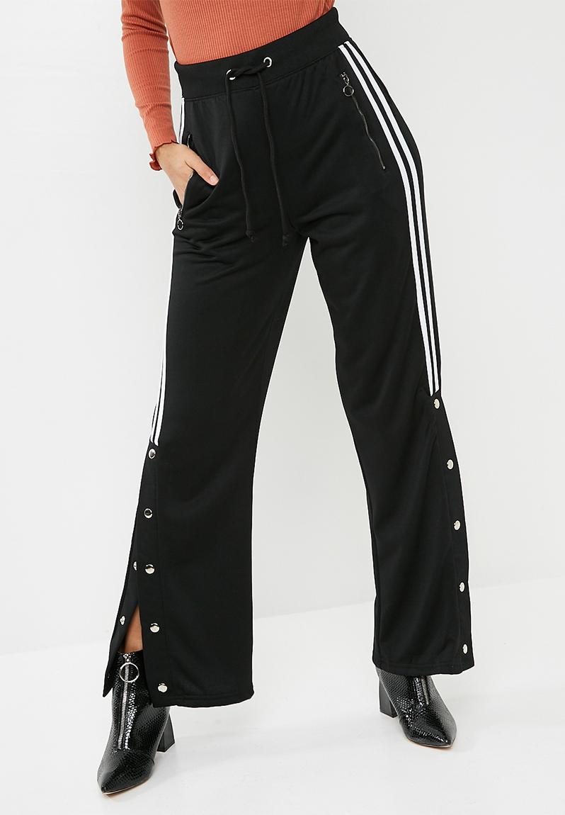 Popper side wide leg side stripe jogger - Black Missguided Trousers ...