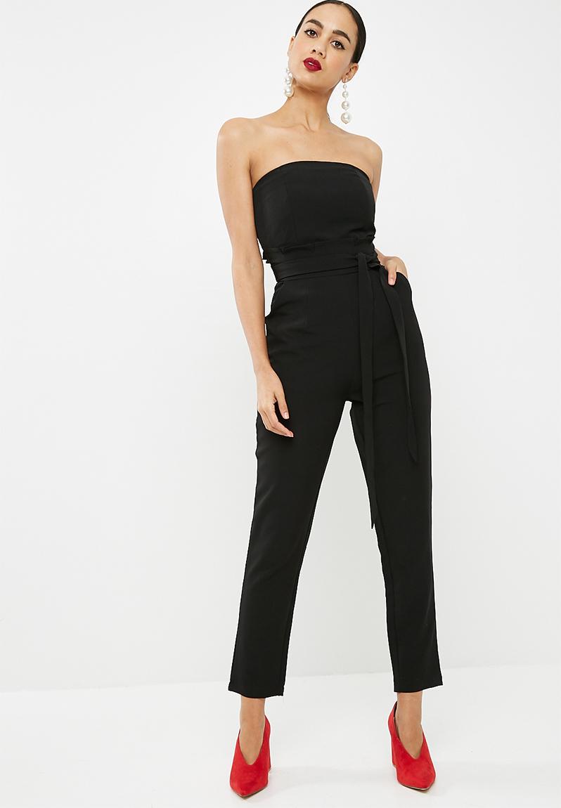 Paperbag waist bandeau jumpsuit - Black Missguided Jumpsuits ...