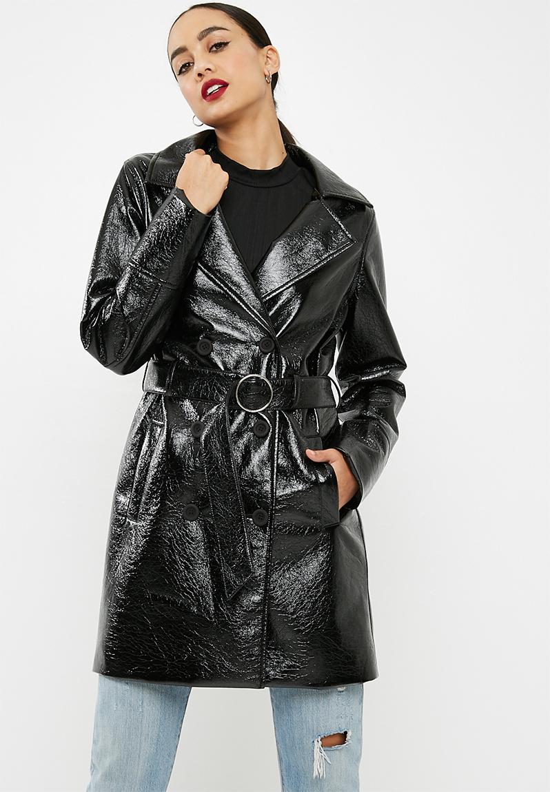 Vinyl trench coat - black Missguided Coats | Superbalist.com