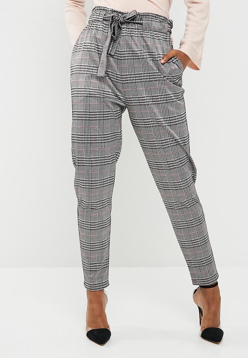 red paperbag pants