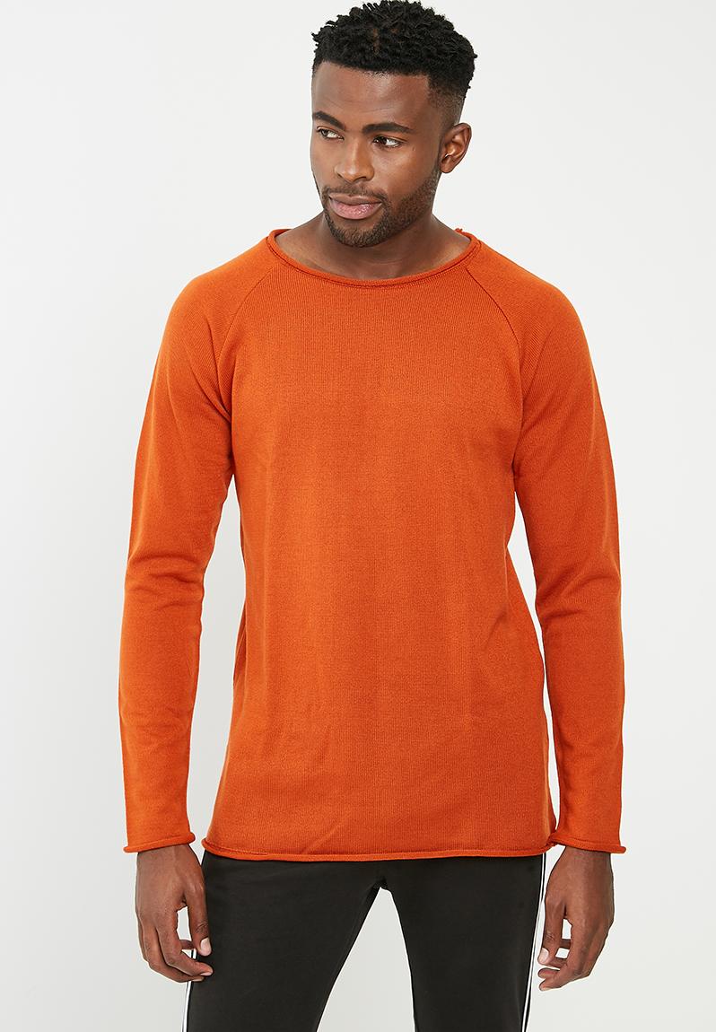 Raw Edge Scoop Neck Knit orange basicthread Knitwear