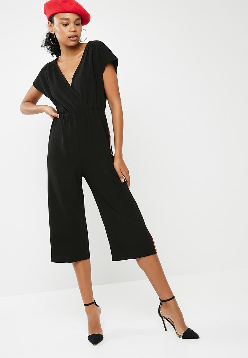 Wrap side stripe jumpsuit - Black New Look Jumpsuits & Playsuits ...