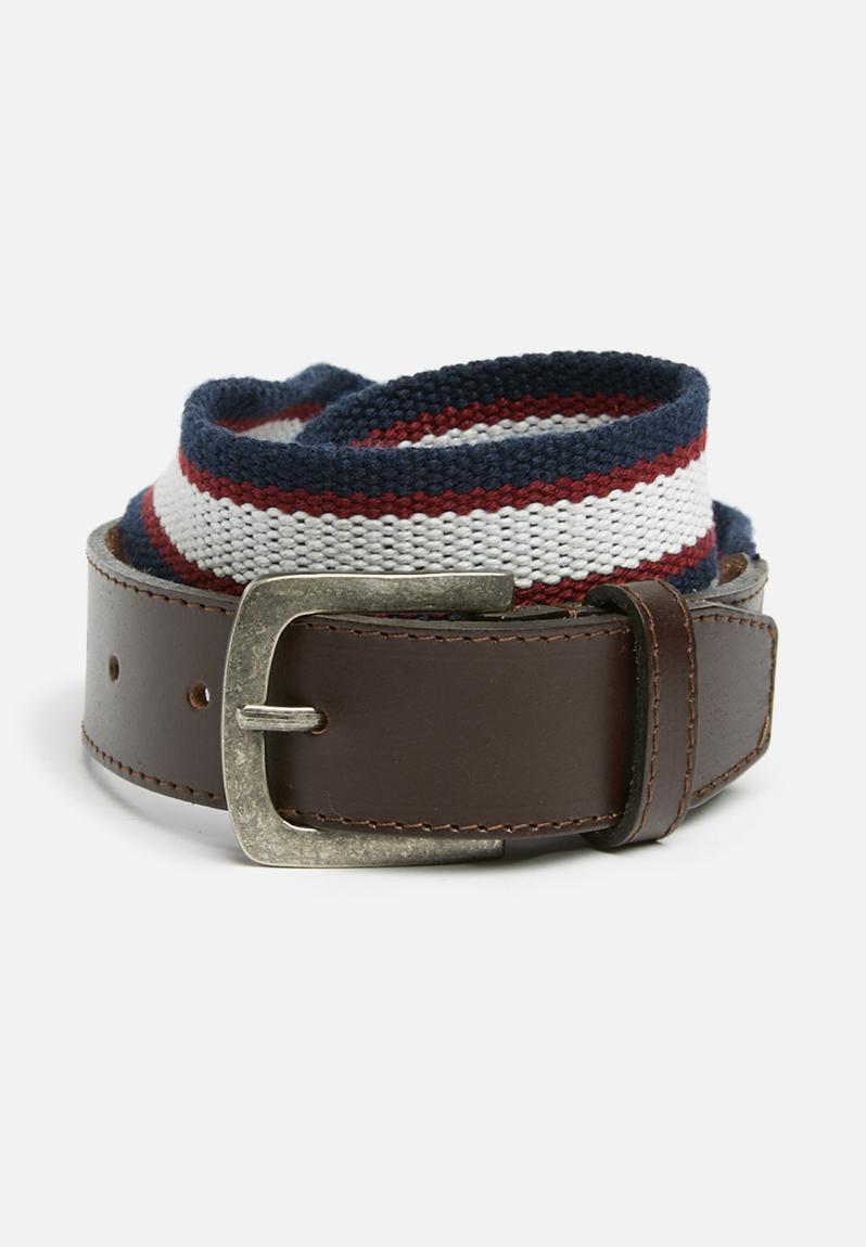 Adam leather and canvas belt-navy/burgundy/white basicthread Belts | 0