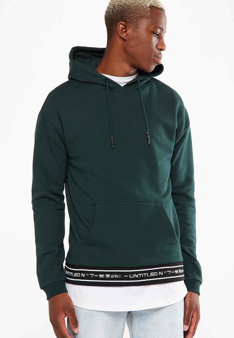 Drop shoulder pullover fleece hoodie - pine needle green/untitled No 7 ...