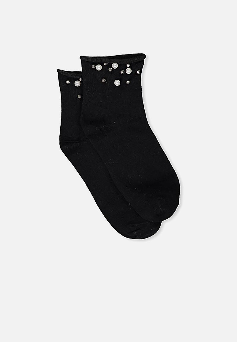 Emmy Embellished socks - black scattered pearl Cotton On Stockings ...