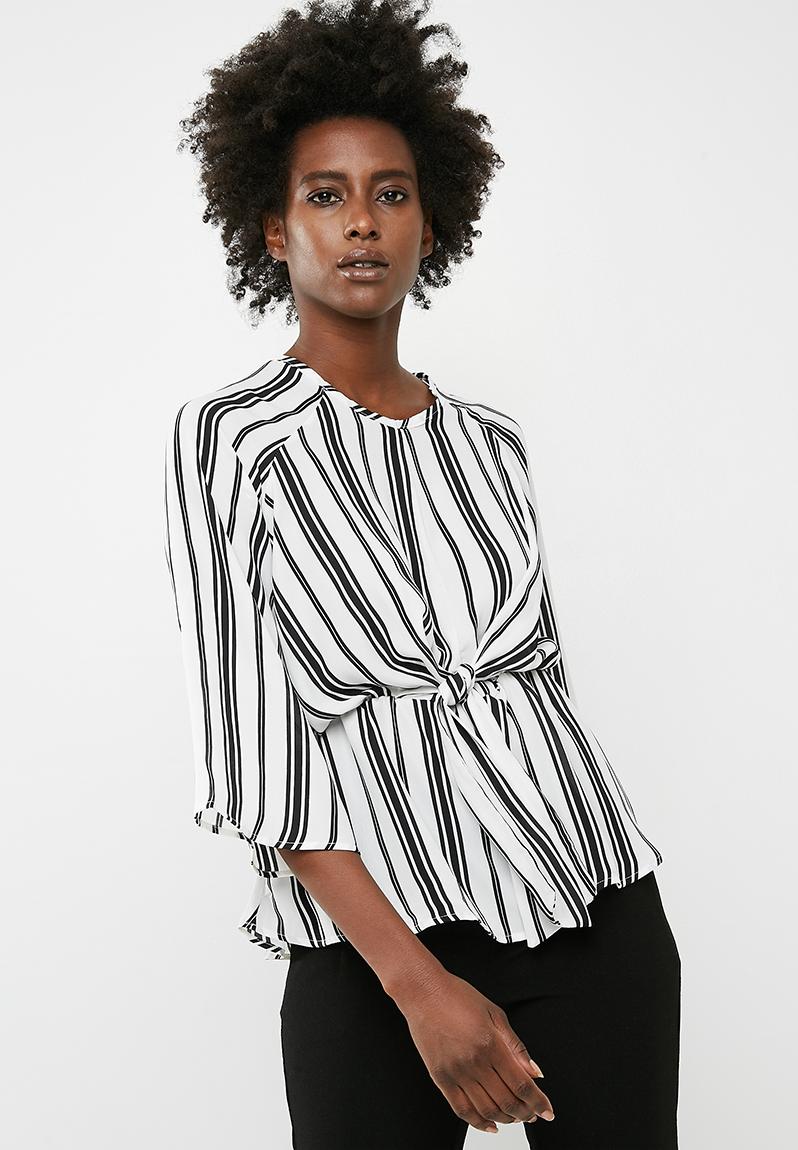 Tie front stripe blouse - white & black dailyfriday Blouses ...