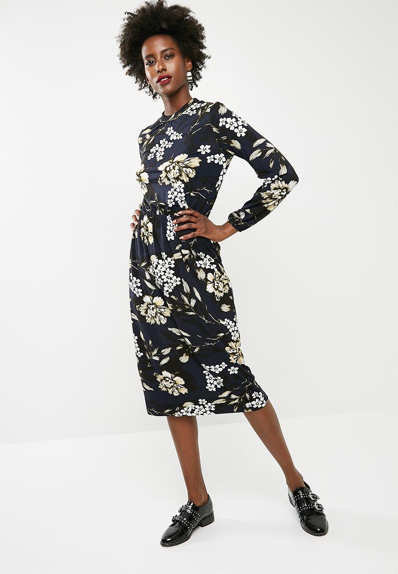 Kenya long sleeve calf dress - night sky floral Vero Moda Casual ...