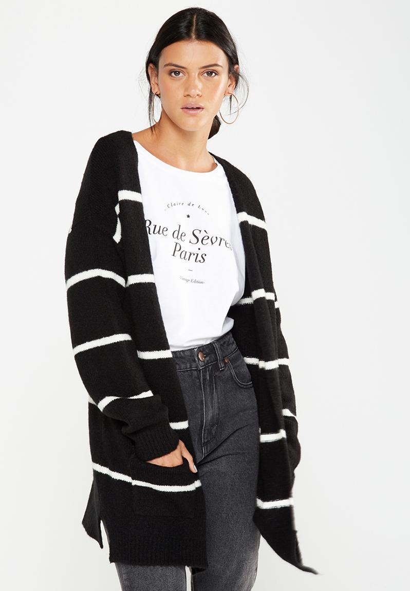 Black White Stripe Knit Cardigan main image 1