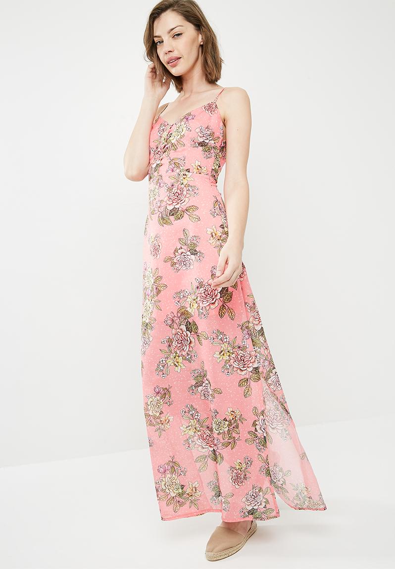 Chiffon floral print button down maxi dress - pink Missguided Casual ...