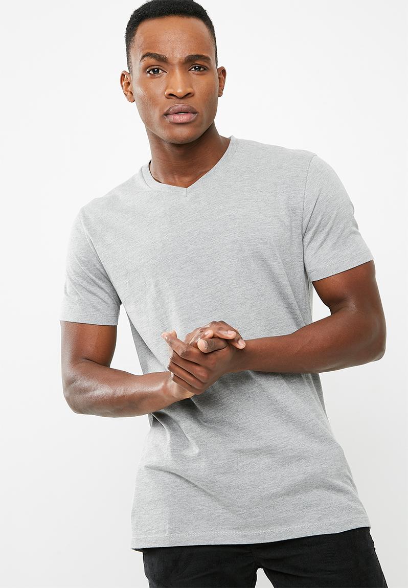 Vee Neck Tee Plain Grey Melange Superbalist T-Shirts & Vests ...