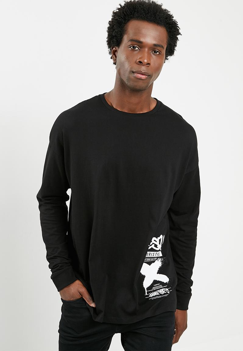 Printed oversized long sleeve tee - black basicthread T-Shirts & Vests ...