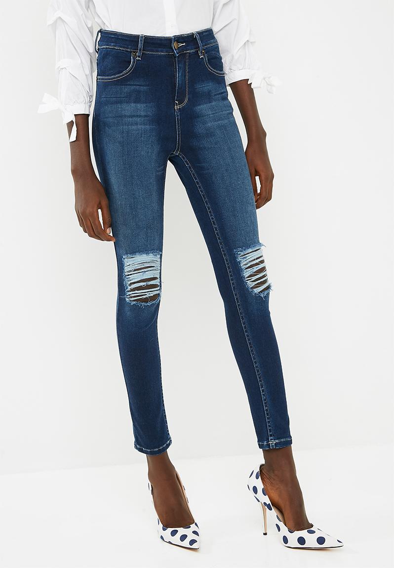Ameli high waisted rip and repair skinny - stone wash dailyfriday Jeans ...