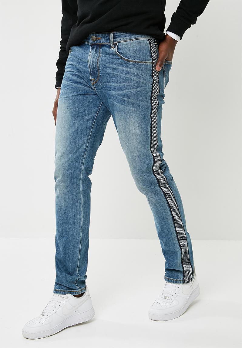 Slim taped jeans - tape detail & grinding - blue Superbalist Jeans ...