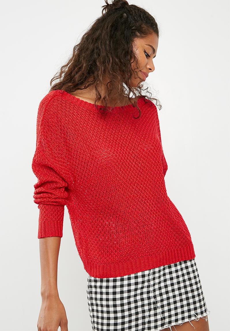 Plunge back knitted jumper - red Missguided Knitwear | Superbalist.com