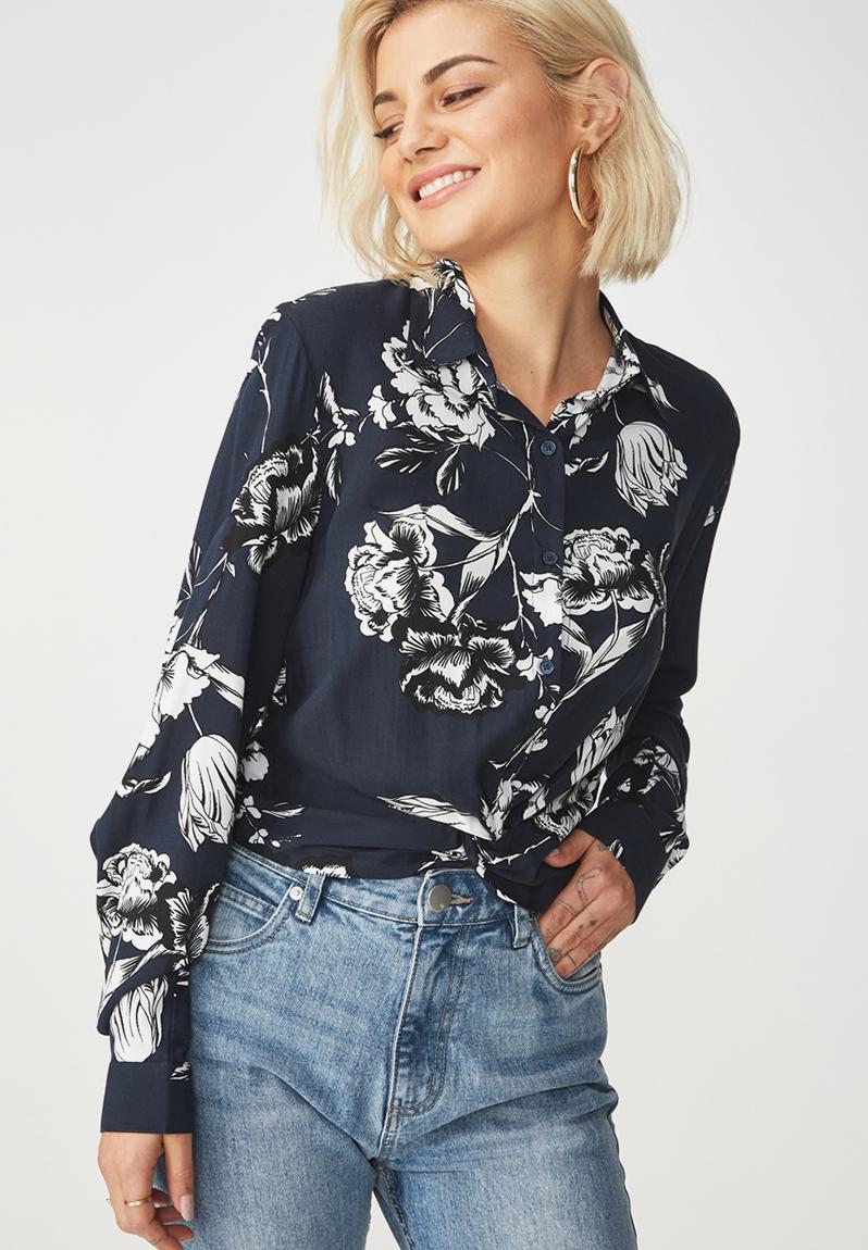 Twist front blouse - Ash Floral Moonlight With Black Cotton On Blouses ...