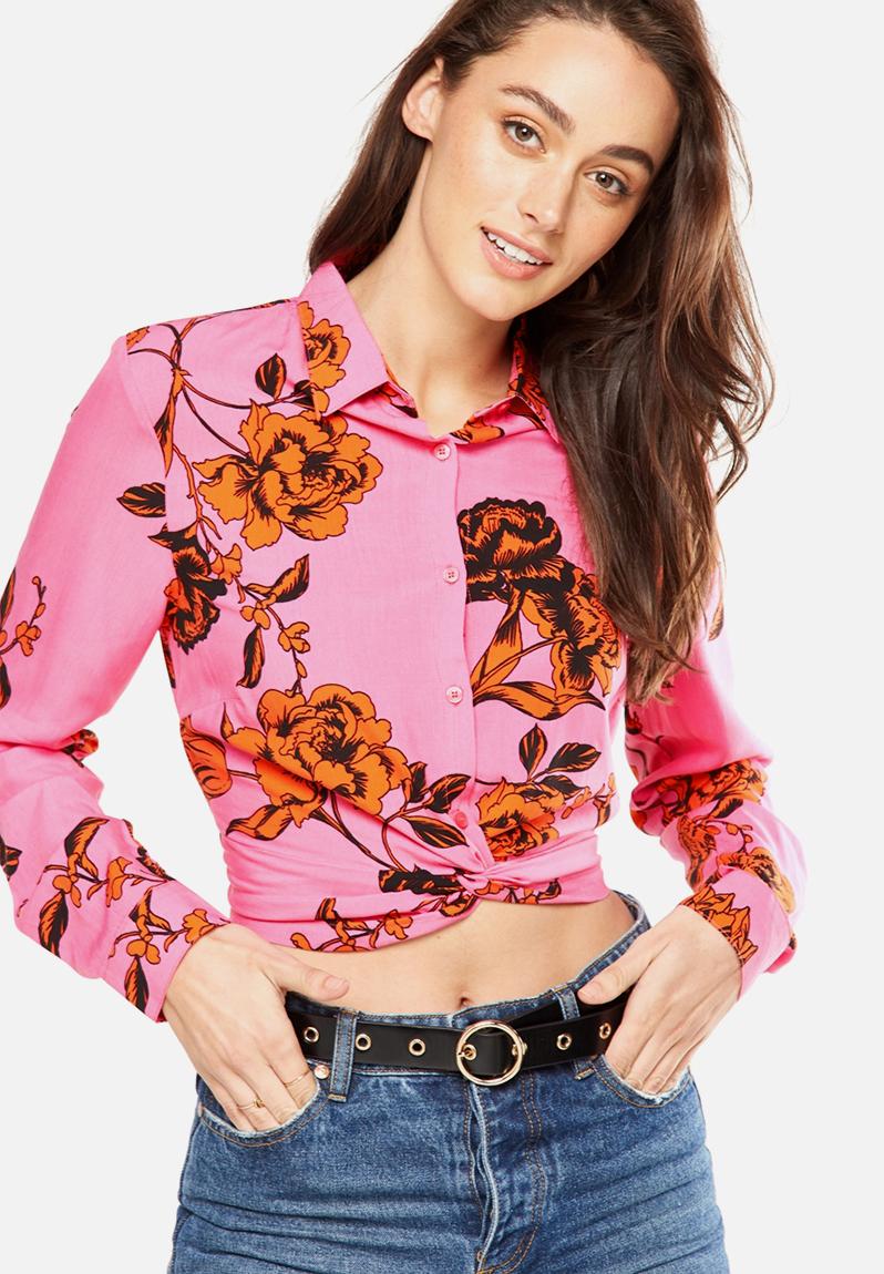 Twist Front Blouse - Ash Floral Moonlight With Pink Cotton On Blouses ...