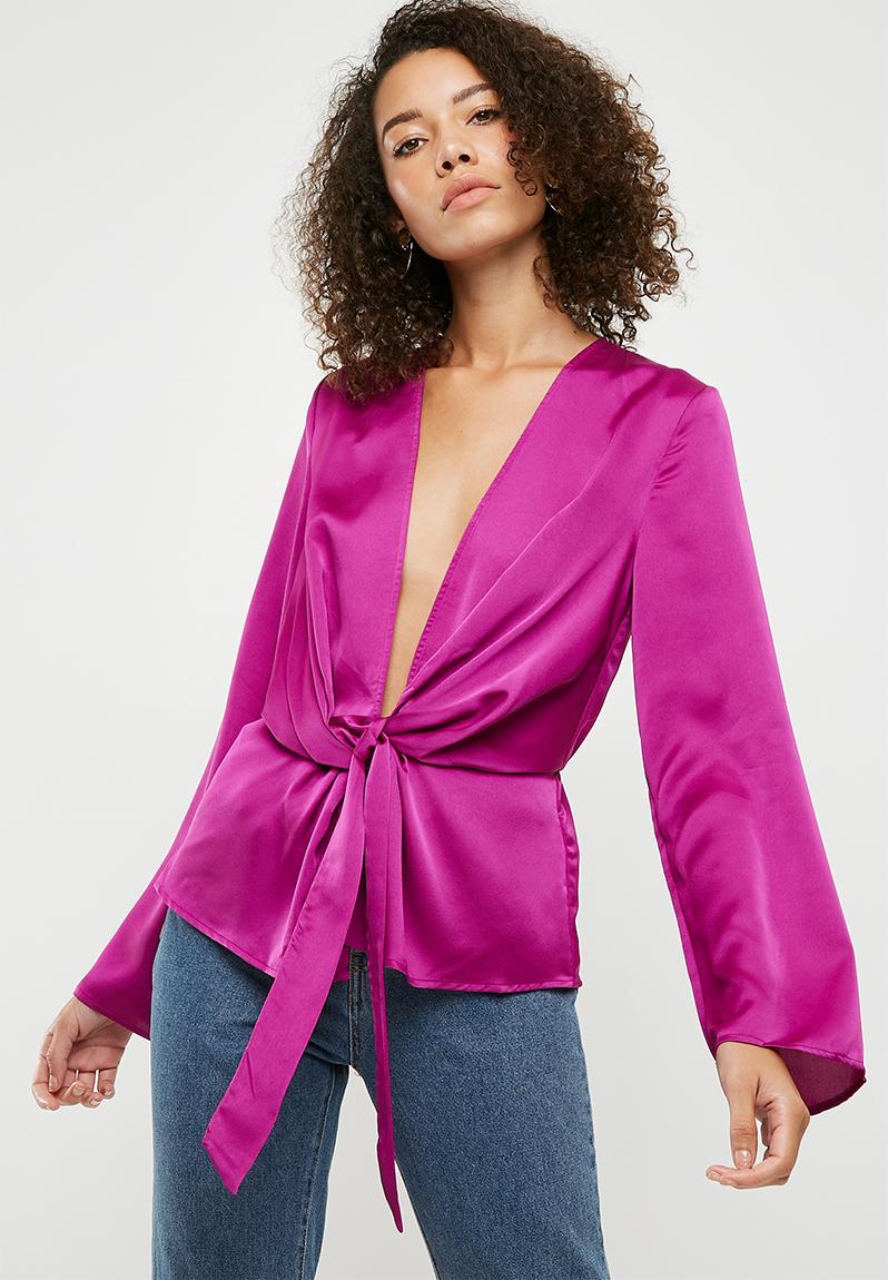 Satin drape plunge blouse - purple Missguided Blouses | Superbalist.com