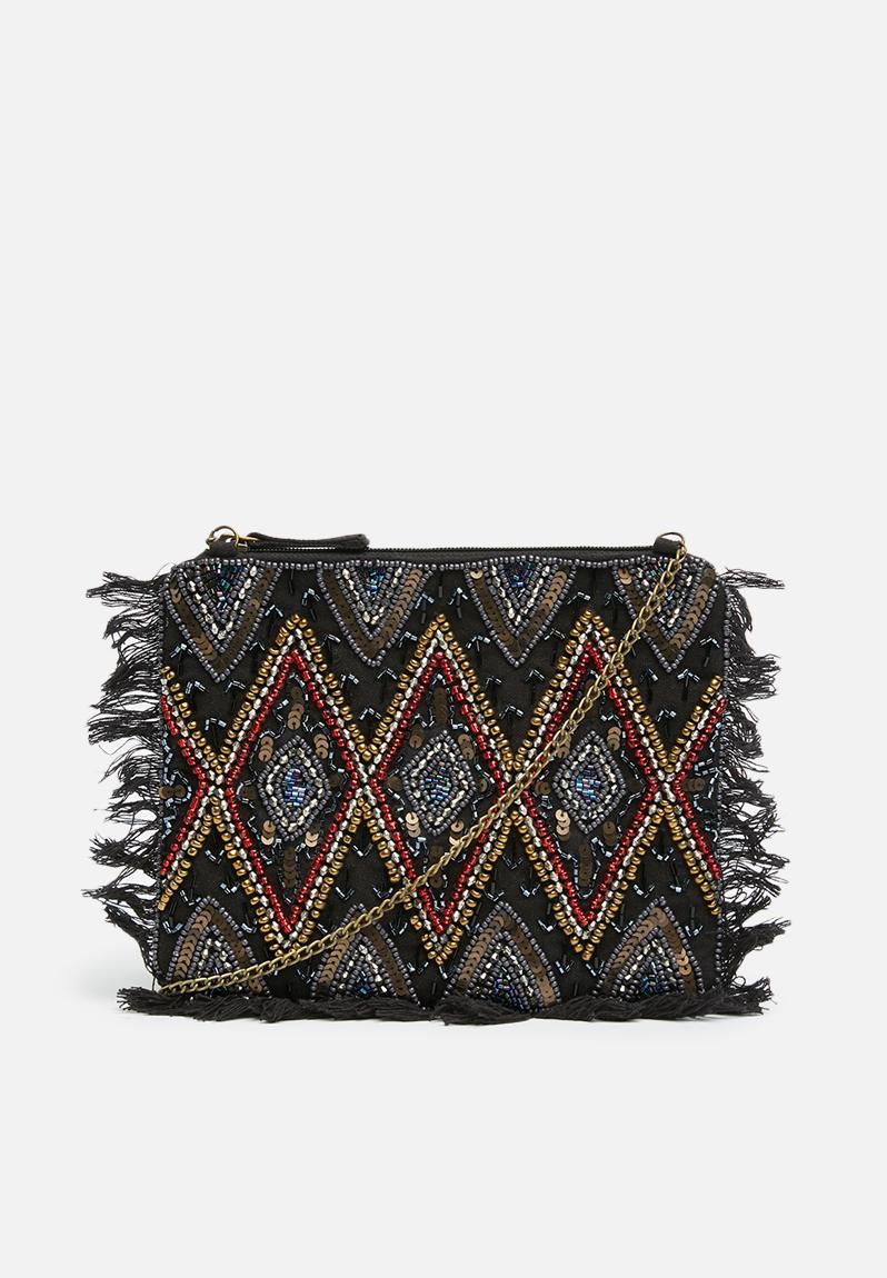 Sequin beaded fringe clutch - multi Missguided Bags & Purses ...