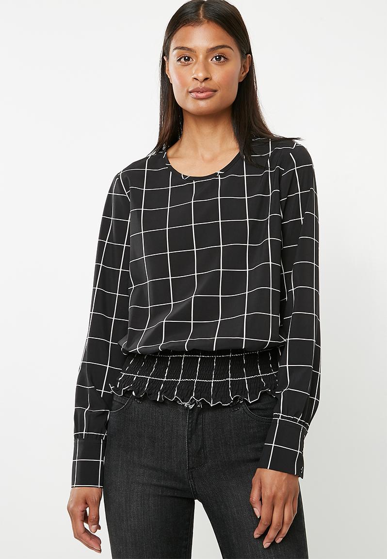 Smocked hem blouse - black check Superbalist Blouses | Superbalist.com