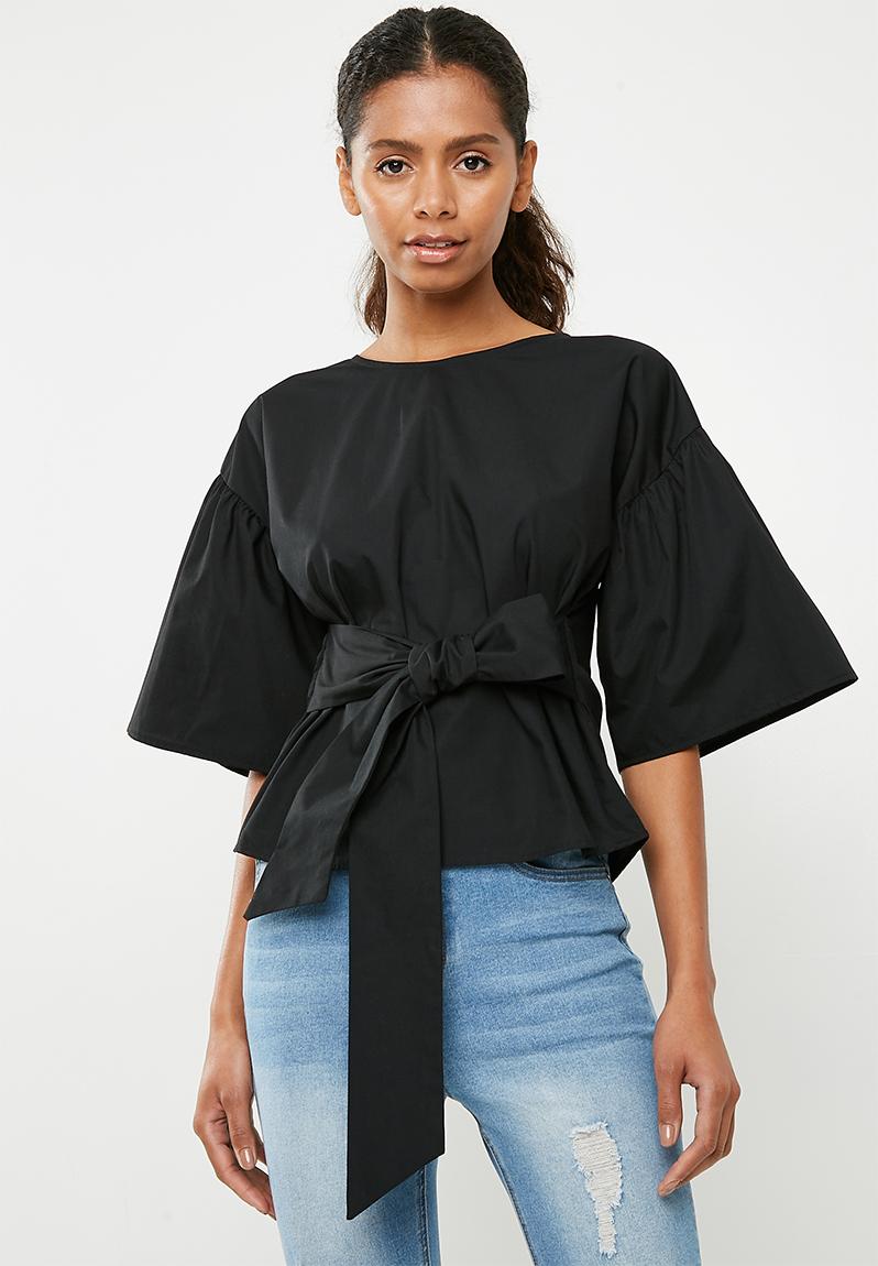 Poplin Blouse with bow tie - black Superbalist Blouses | Superbalist.com