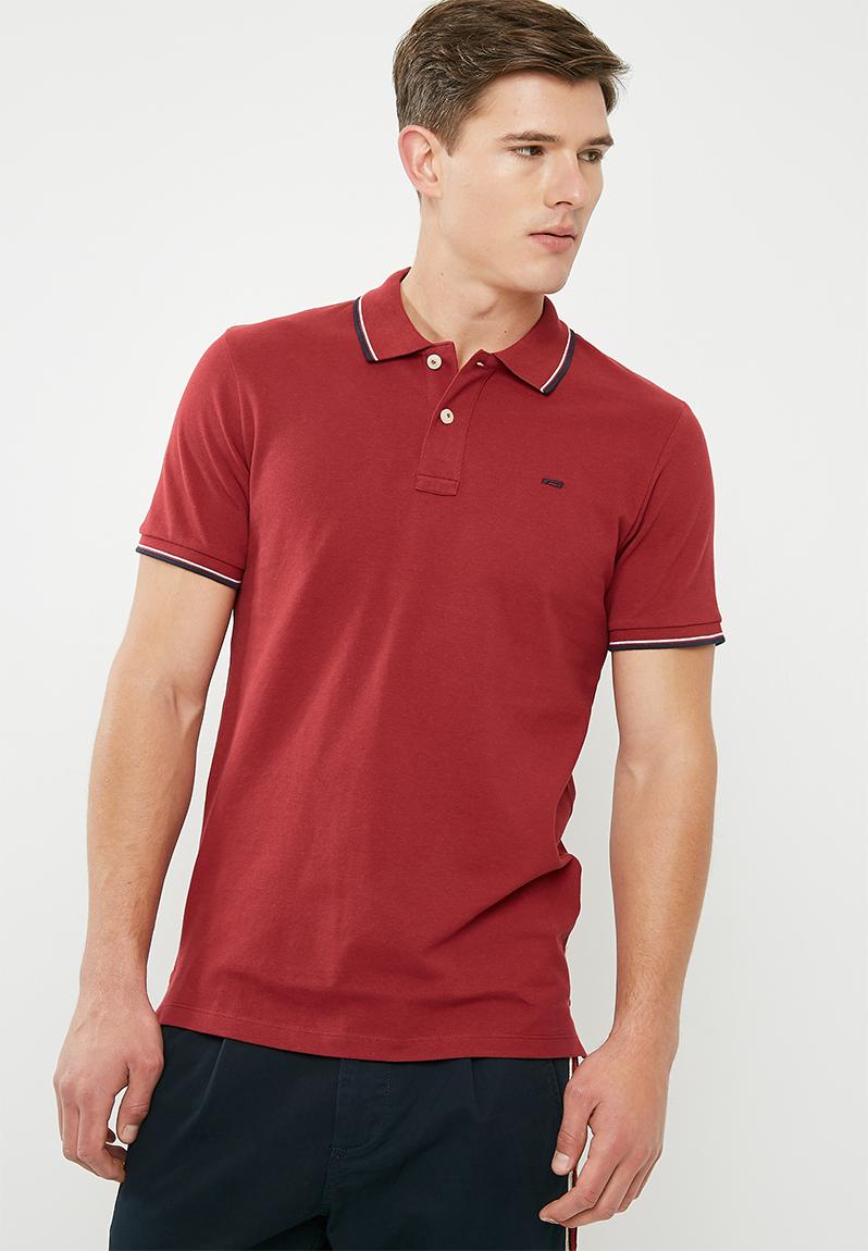 Contrast Stripe Polo- brick red Jack & Jones T-Shirts & Vests ...