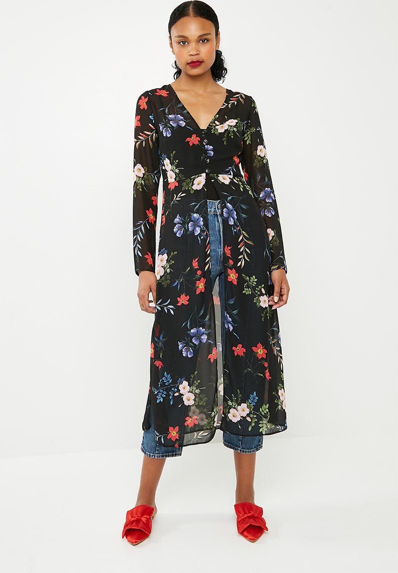 Slit Detail maxi blouse - Black floral Superbalist Blouses ...