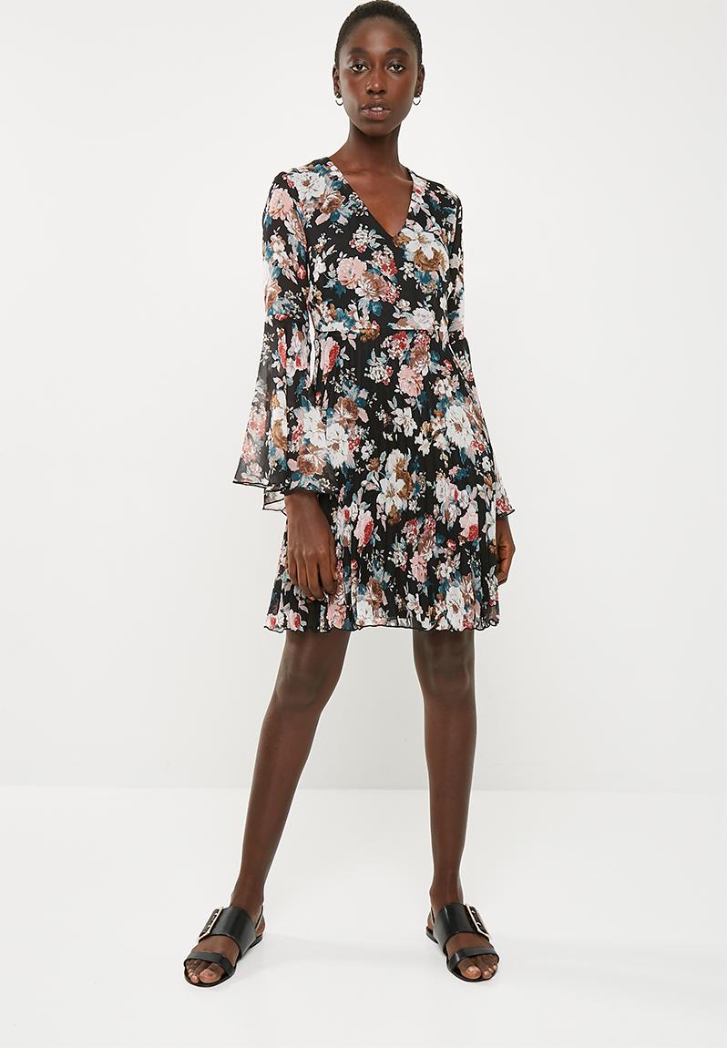 Bell sleeve fit & flare dress - black floral Superbalist Formal ...