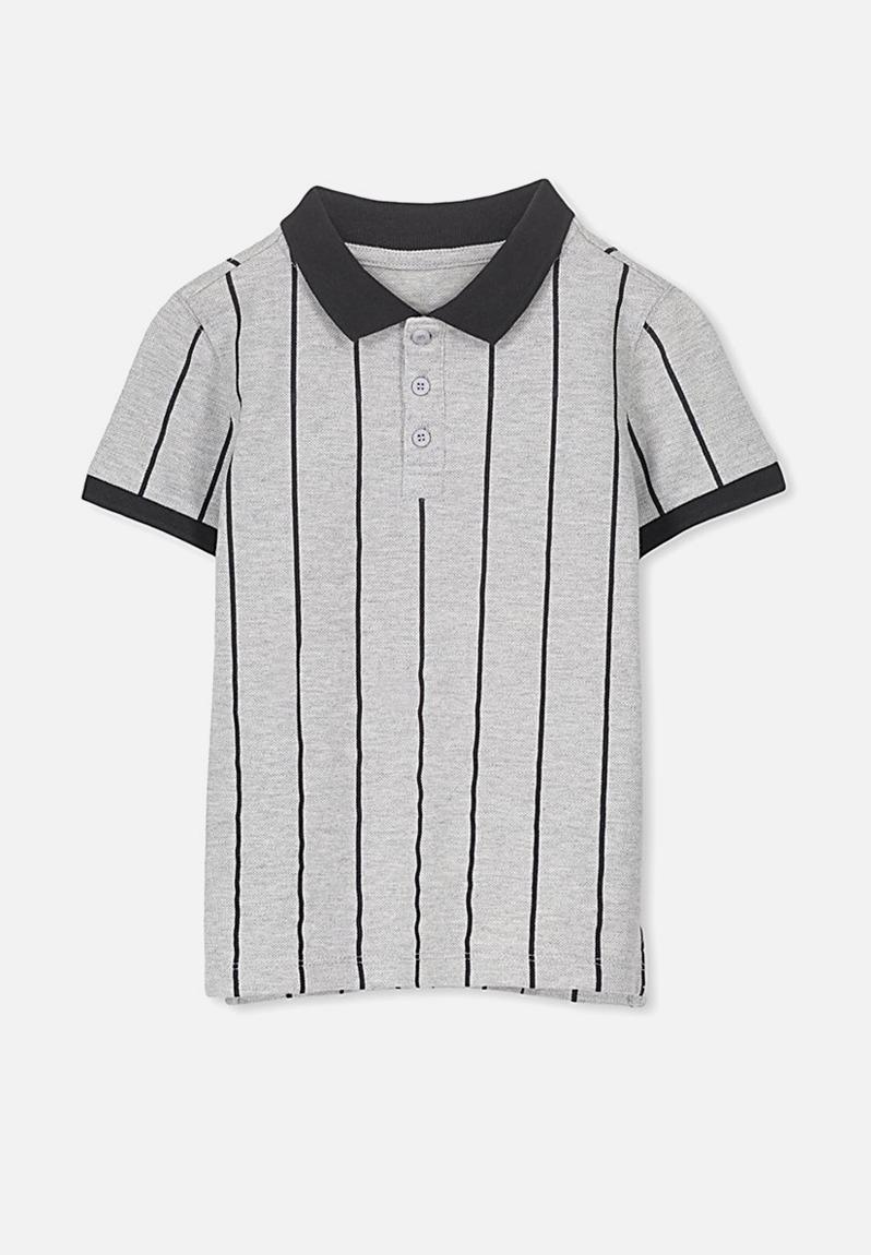 Kenny polo - grey marle phantom vertical stripe Cotton On Tops ...