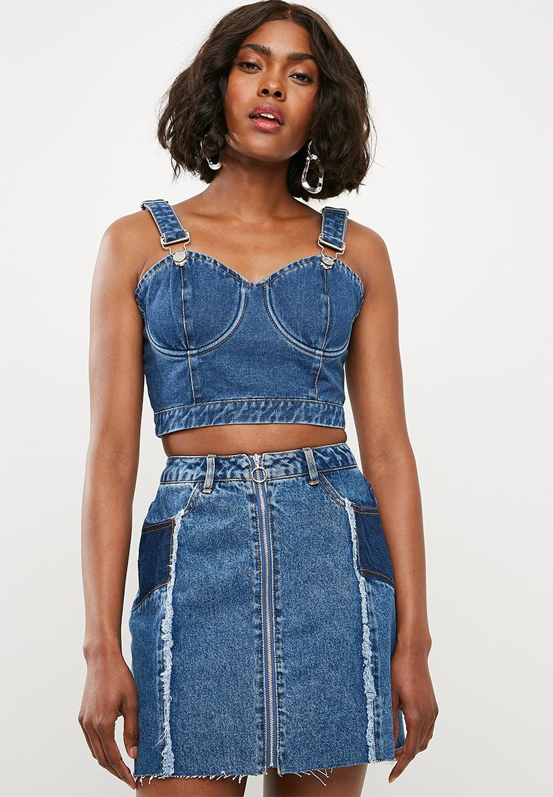 Dungaree bralette - mid blue Missguided T-Shirts, Vests & Camis ...