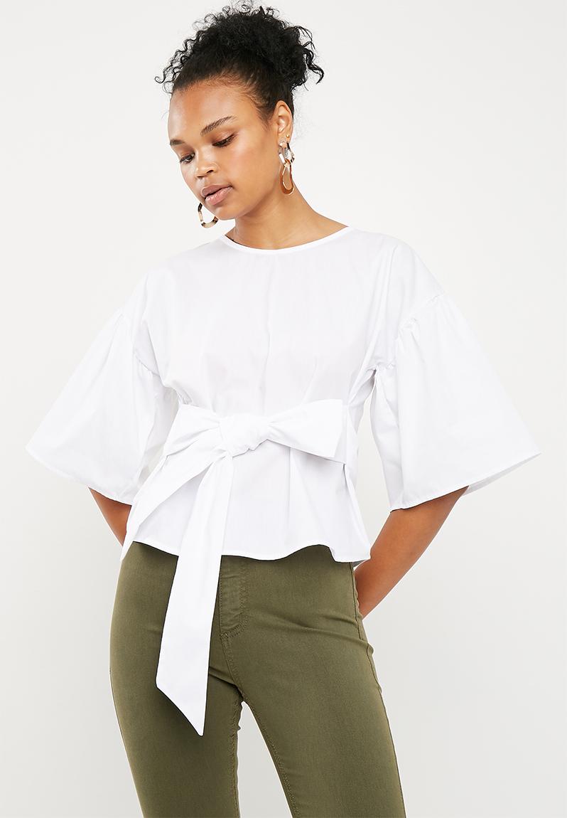 Poplin Blouse with bow tie -White Superbalist Blouses | Superbalist.com