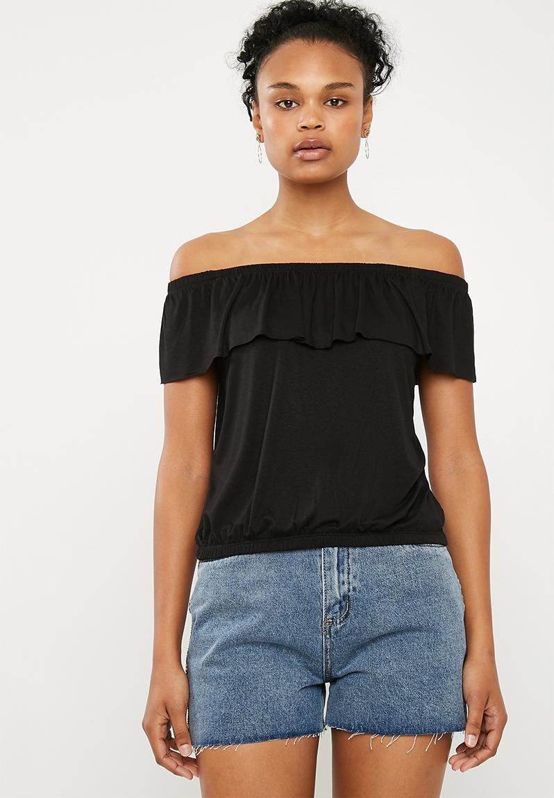 Off the shoulder knit top with frill Black Superbalist TShirts