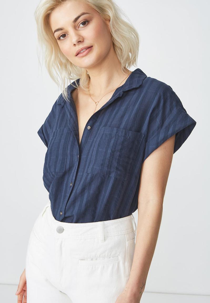 Emily short sleeve shirt - navy textured stripe Cotton On Blouses ...