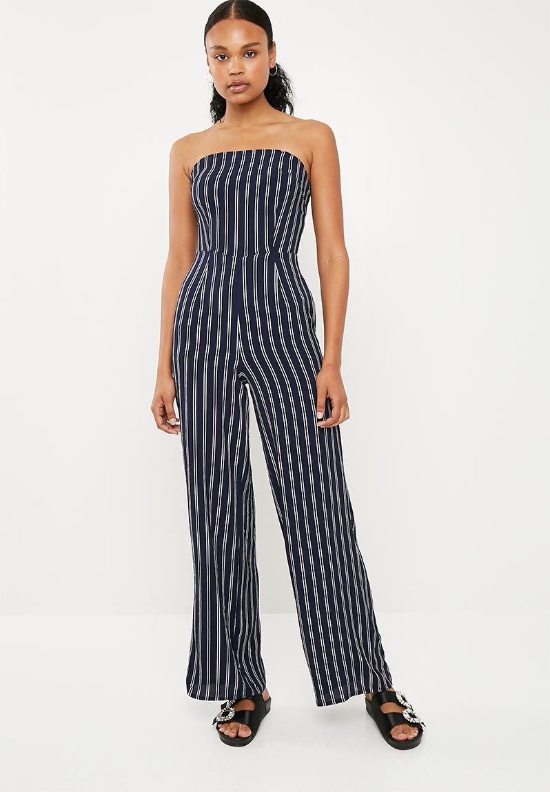 Tie back bandeau culotte jumpsuit - navy Missguided Jumpsuits ...