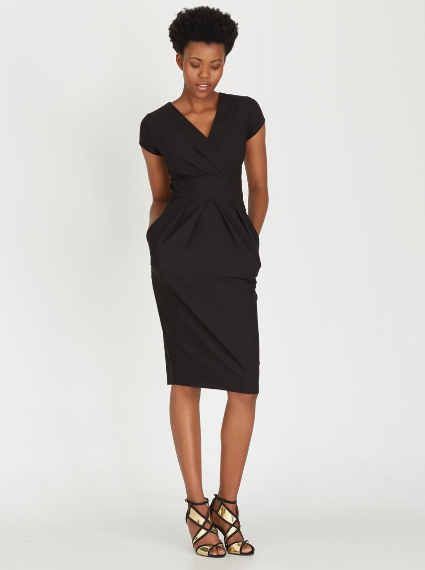 cocktail hour black wrap dress