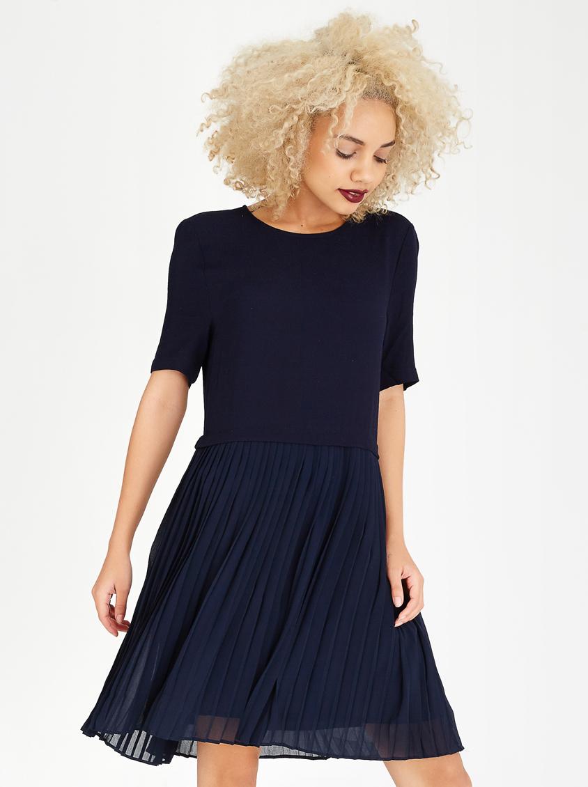 Udella Navy Pleated Dress