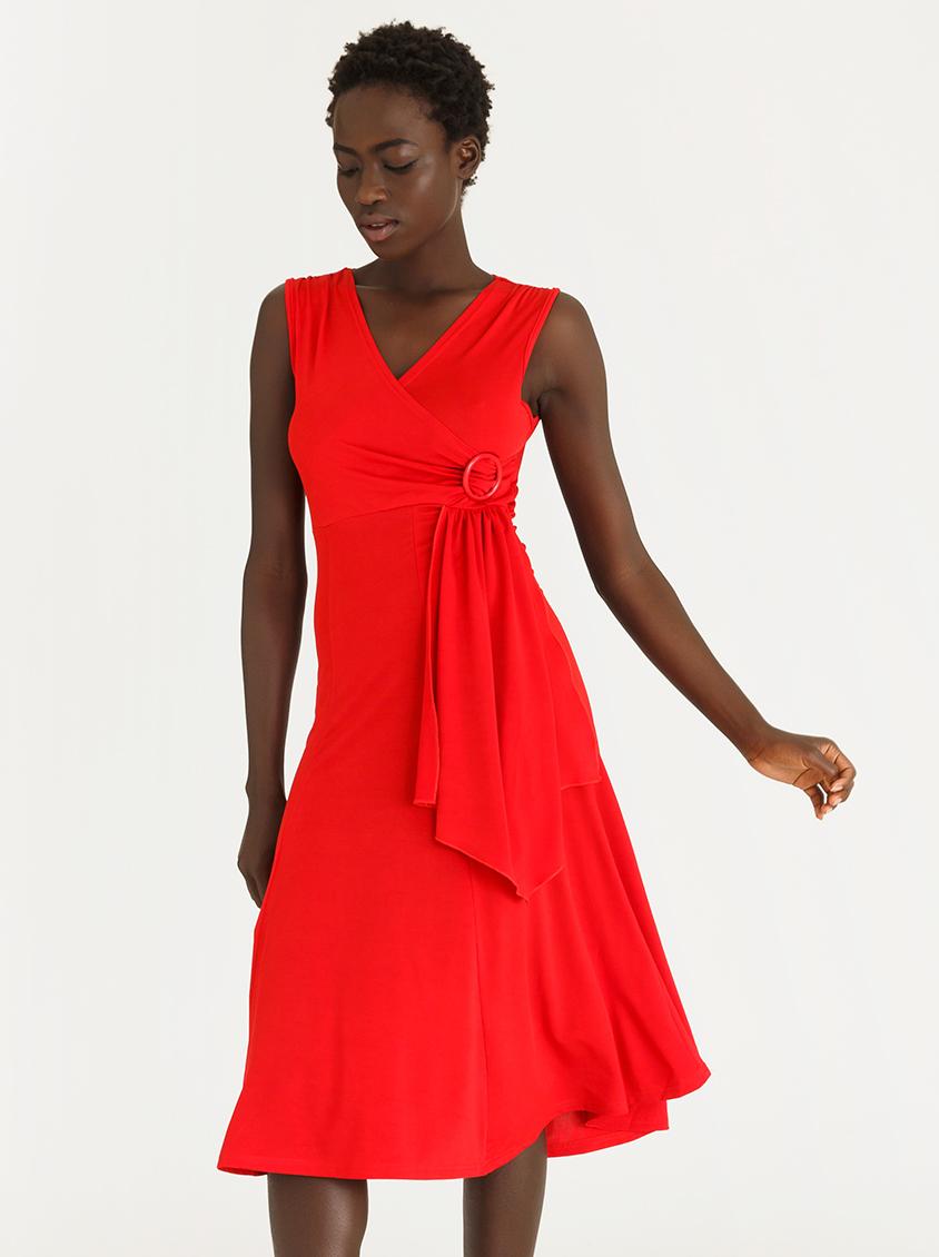 Sleeveless Flared Dress With Frills Dark Red Edit Formal Superbalist