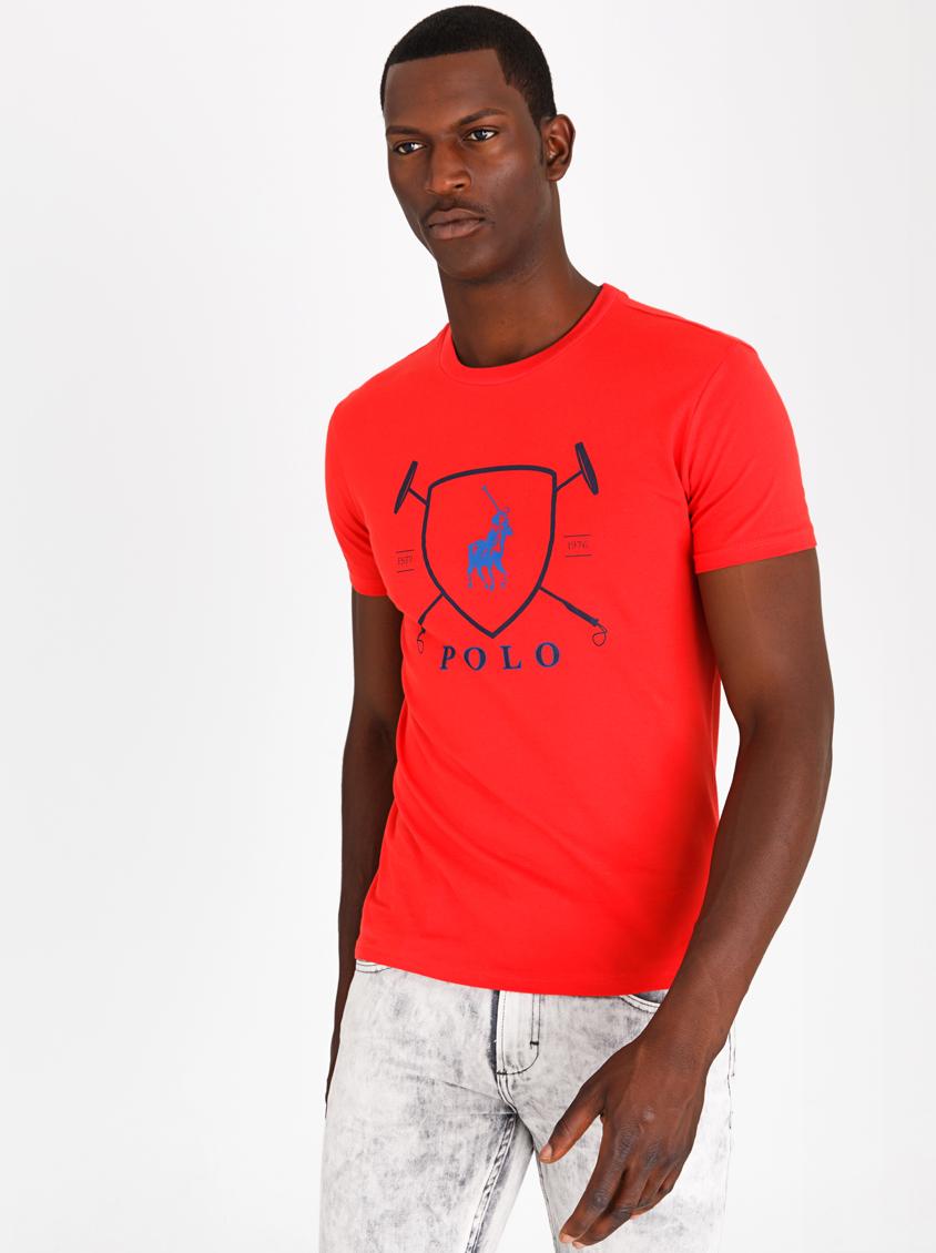 Classic Printed Crew Neck T Shirt Red POLO T-Shirts & Vests ...